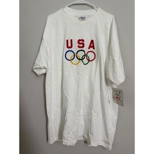 Vintage Team USA 90s Olympics T Shirt Sz XL Mens White Short Sleeve Embroidered